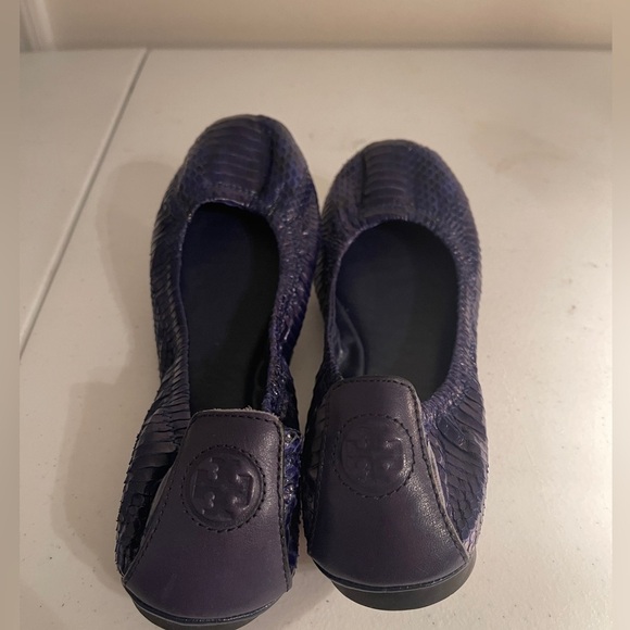 Tory Burch Shoes - Tory Burch Blue Snakeskin Eddie Flats